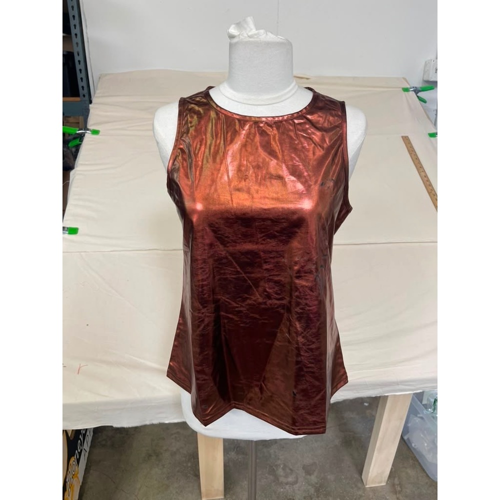 Allegra K Womens Metallic Copper Bronze Sleeveless Tank Top Party Blouse Medium